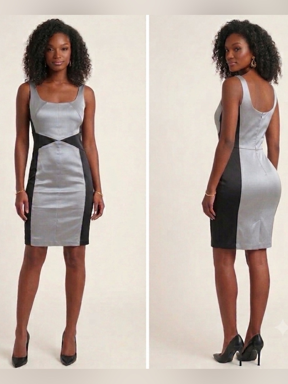 David Meister Dress Sz 6 Illusion Shaping Bodycon Black Gray Colorblock